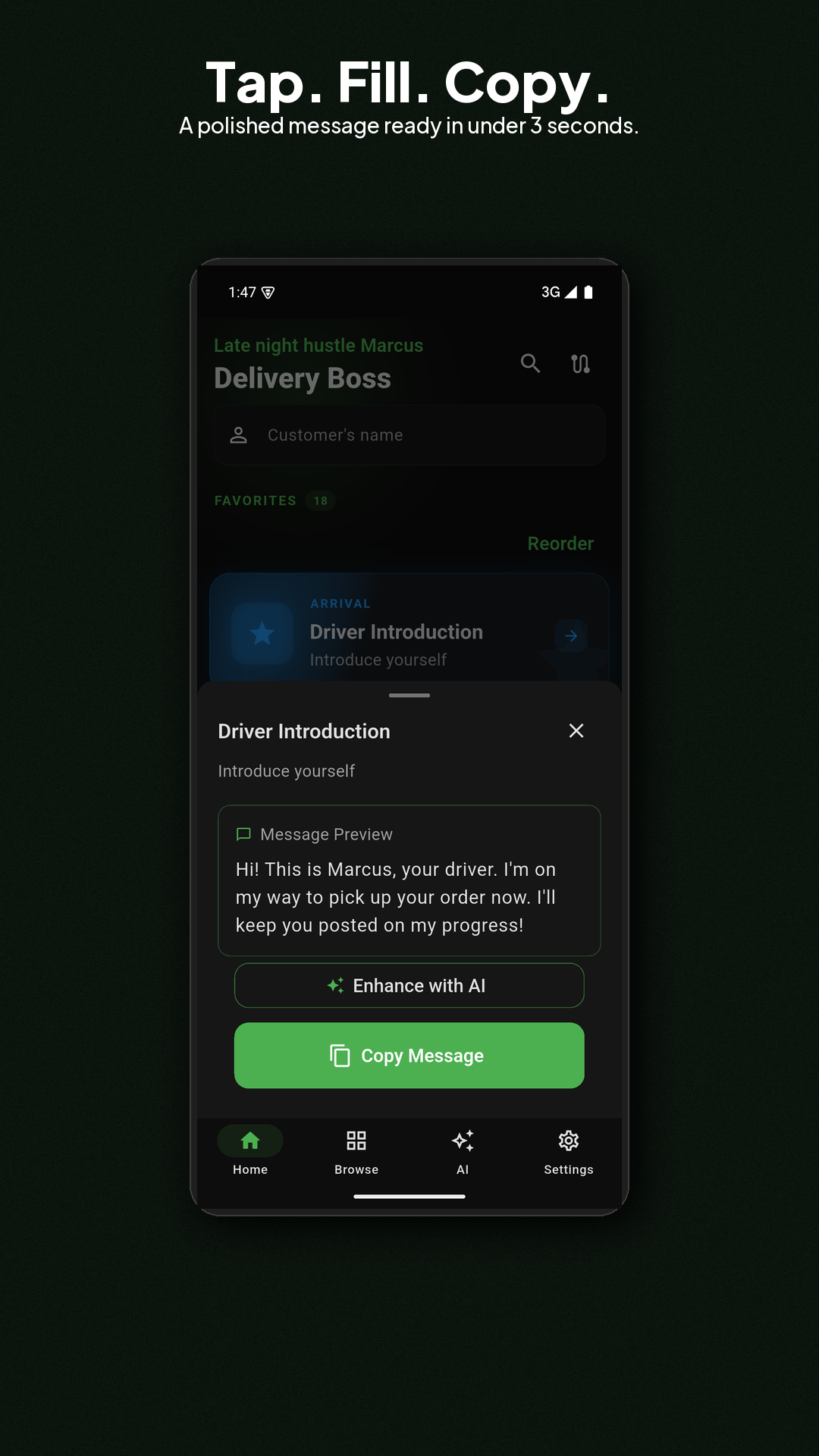 Scenario flow with fill-in fields